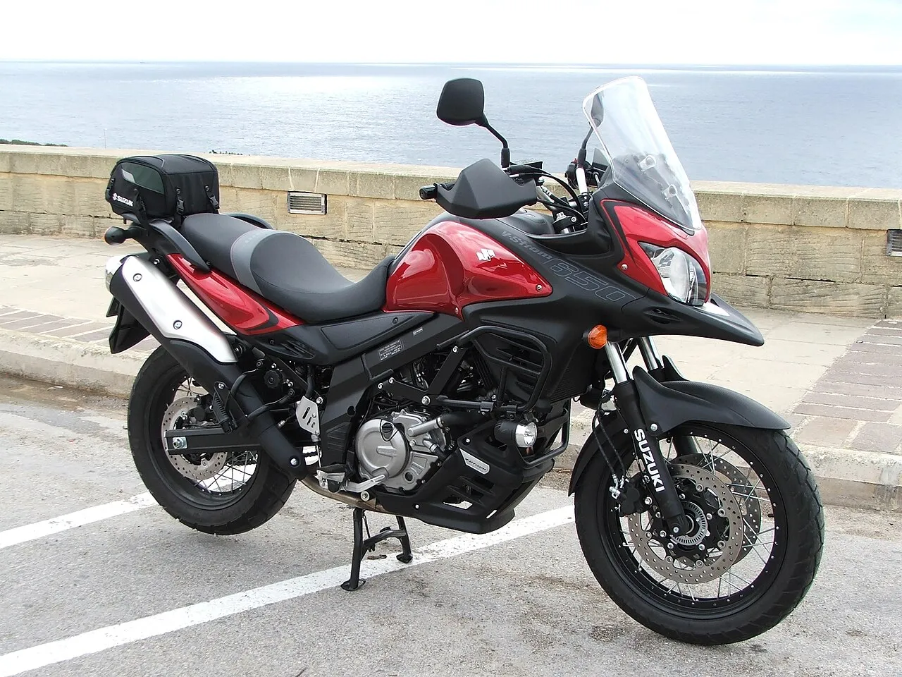 White Suzuki V-Strom 650XT adventure motorcycle