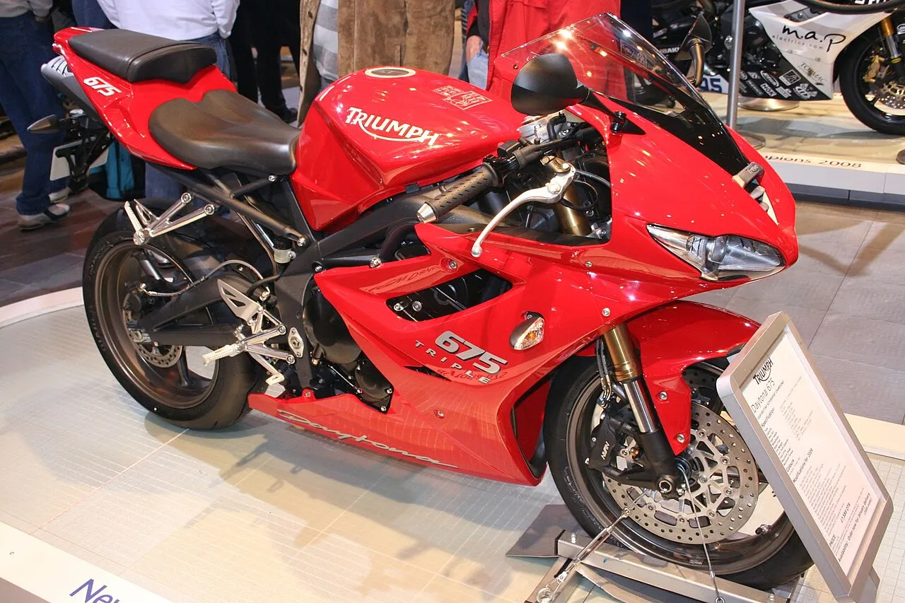 Triumph Daytona 675 sports bike parked outdoors