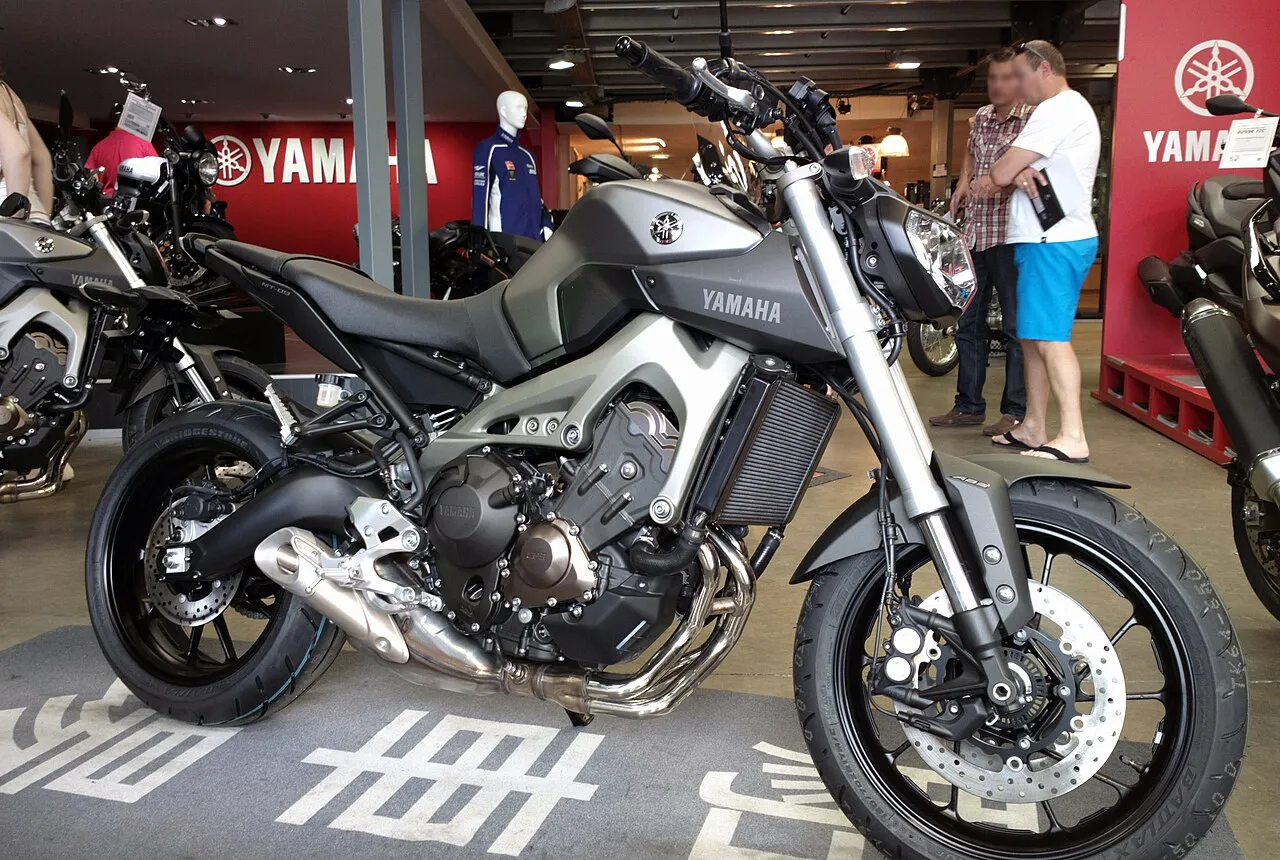 Matt grey Yamaha MT-09 displayed at a dealer