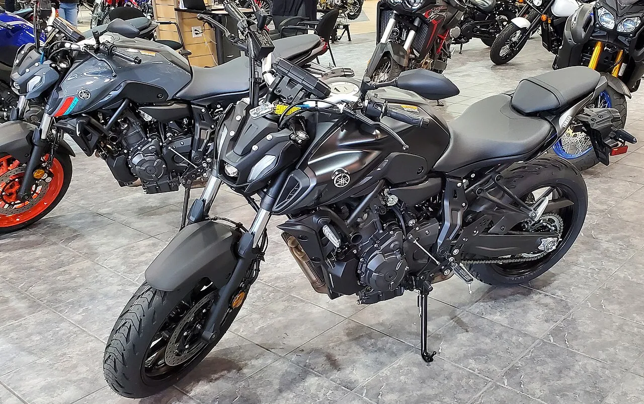Black Yamaha MT-07 parked in side profile