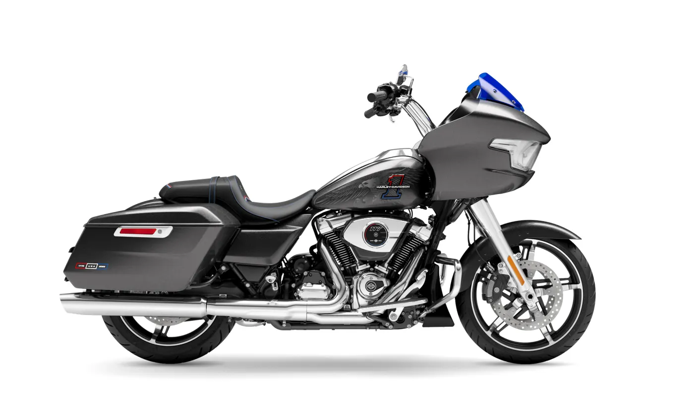 Harley-Davidson Road Glide studio right side profile with fairing and hard panniers