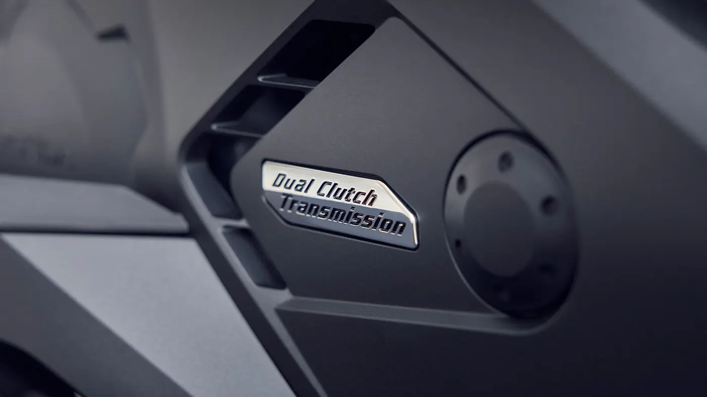 Close-up of the Honda Forza 750 Dual Clutch Transmission badge