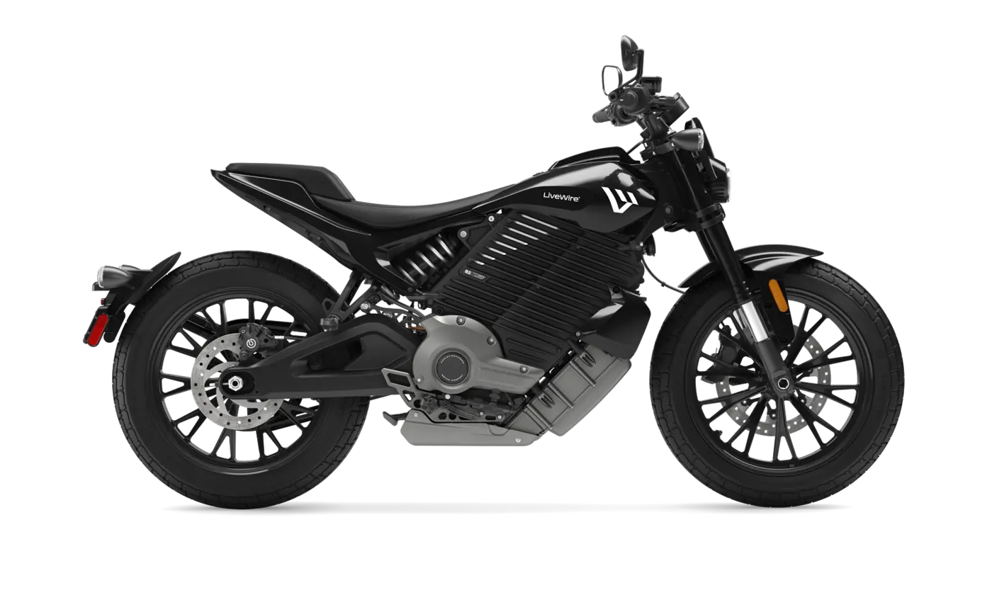 Black LiveWire S2 Del Mar in a studio side profile