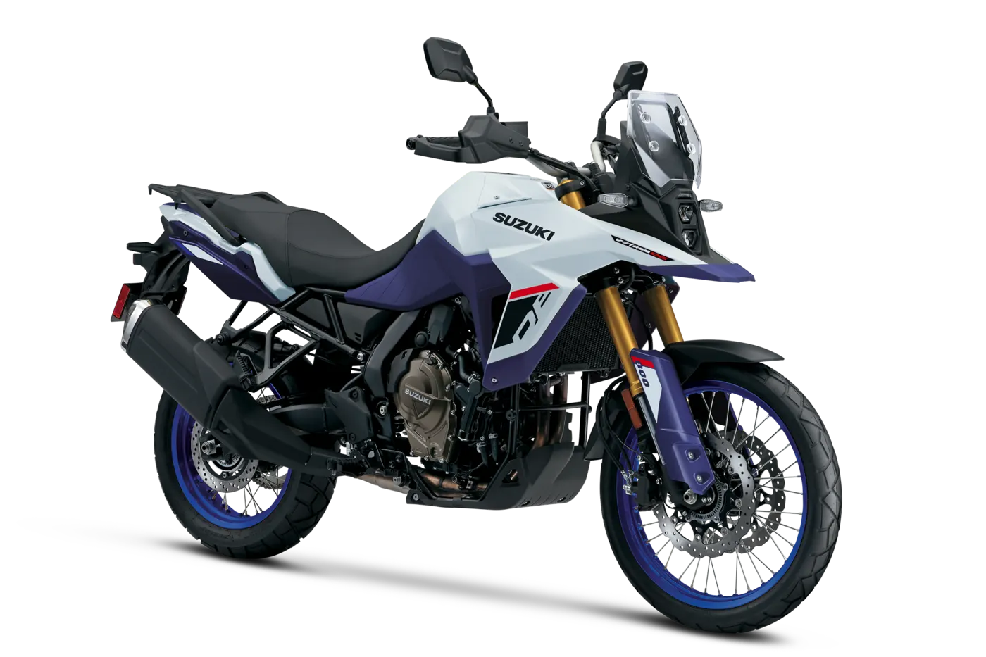 Suzuki V-Strom 800DE in an alternative colour, three-quarter studio view
