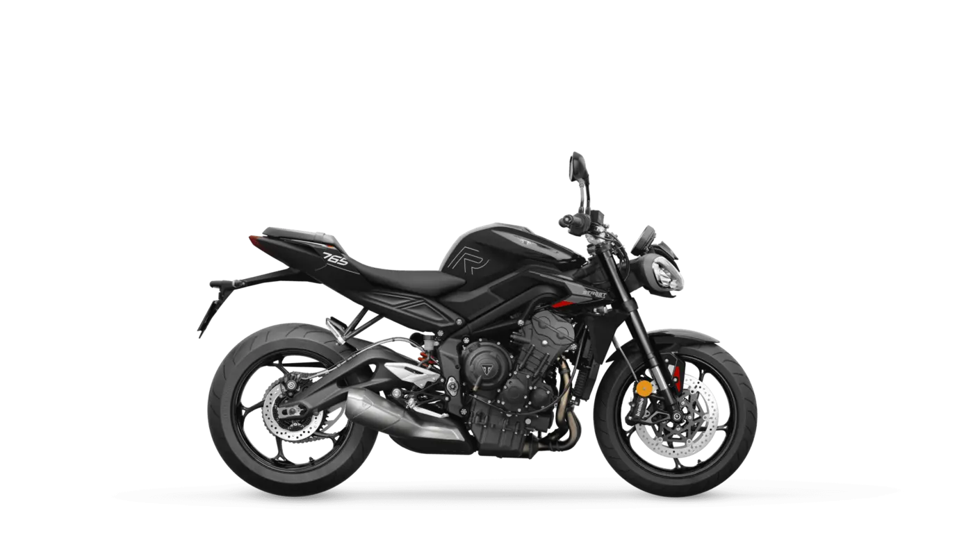 Phantom Black Triumph Street Triple R in a studio side profile